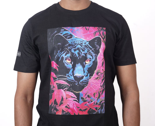 leopard - mens black t shirt