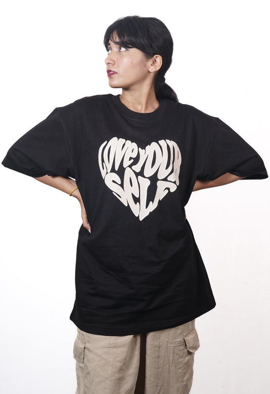 love yourself - womens black oversized tshirt