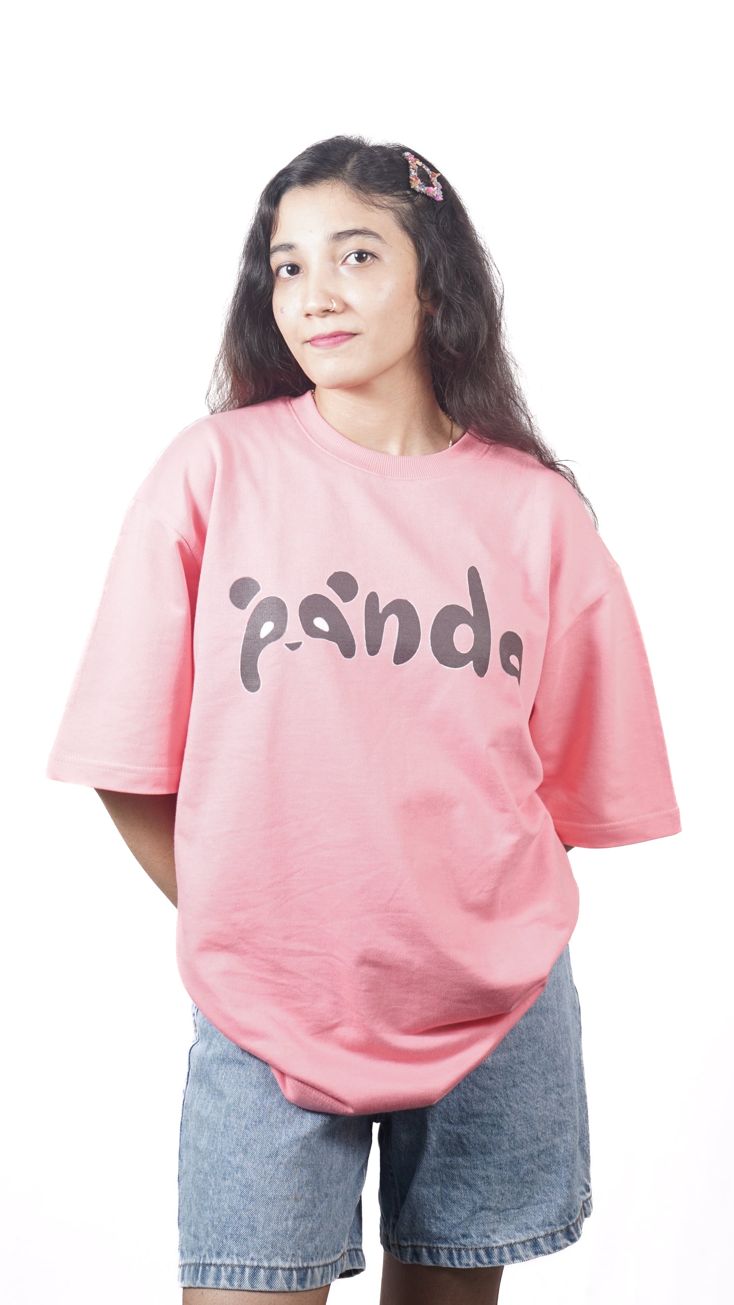 panda - womens  pink oversized tshirt.