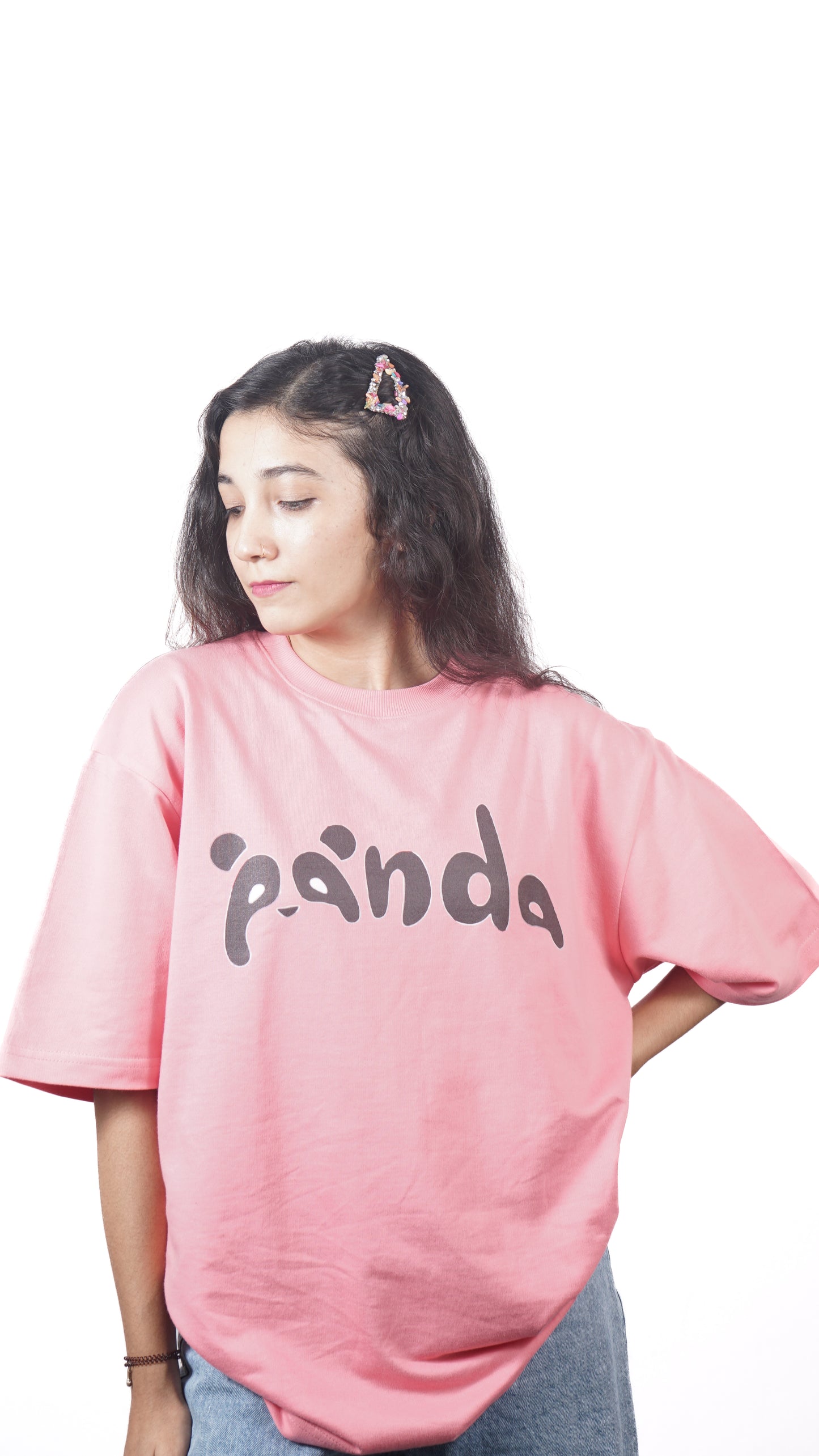 panda - womens  pink oversized tshirt.