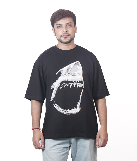 shark - mens black oversized t shirt