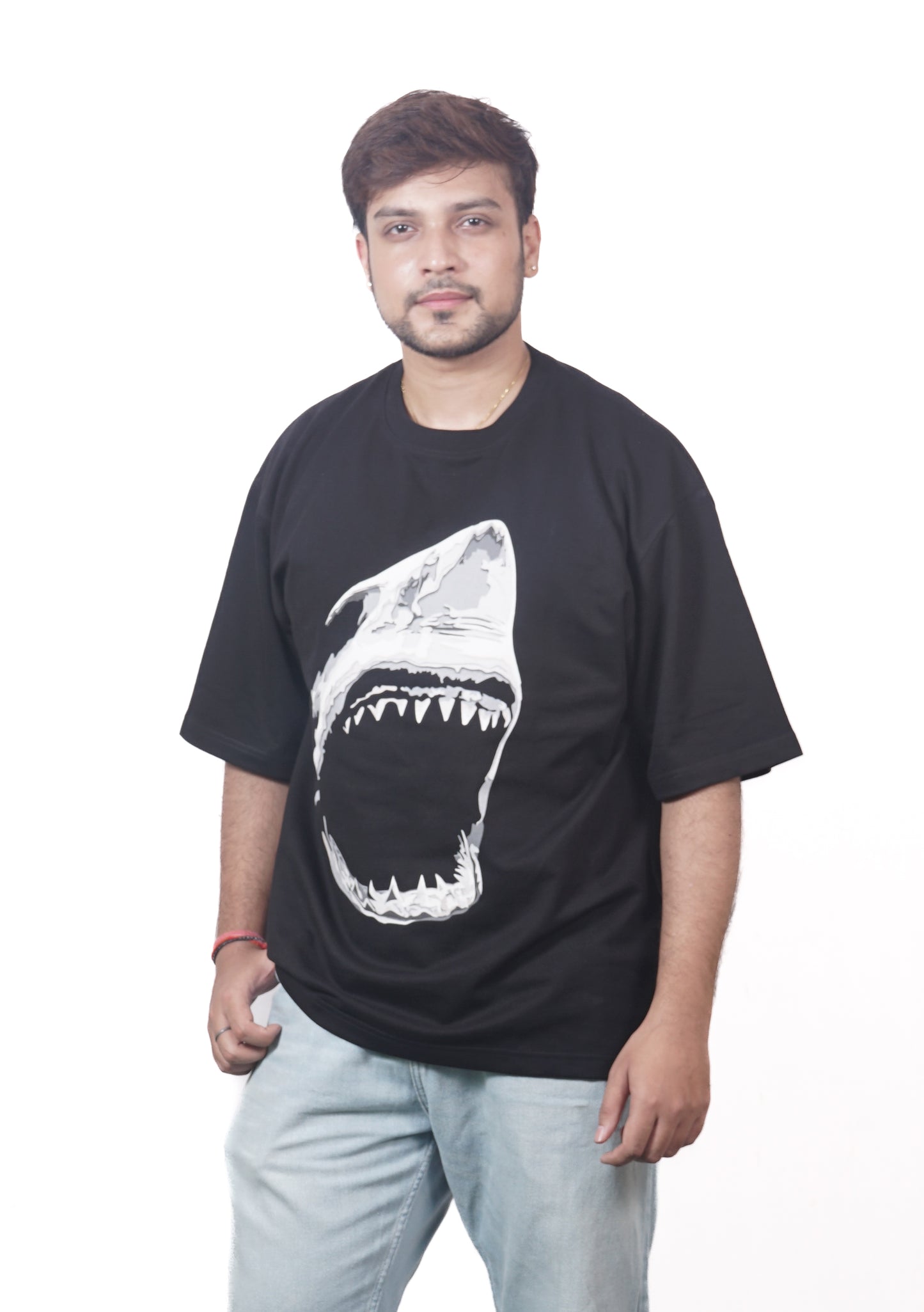 shark - mens black oversized t shirt