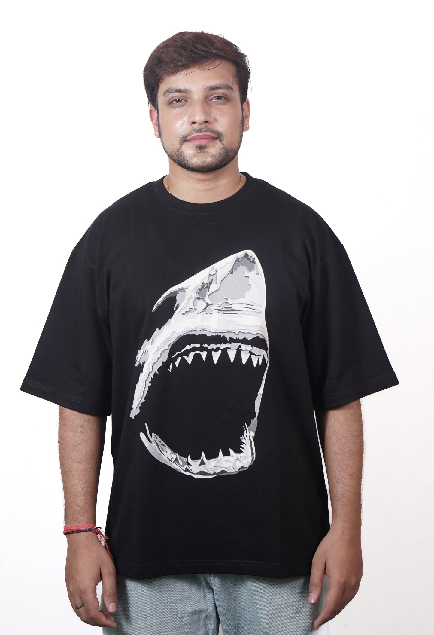 shark - mens black oversized t shirt